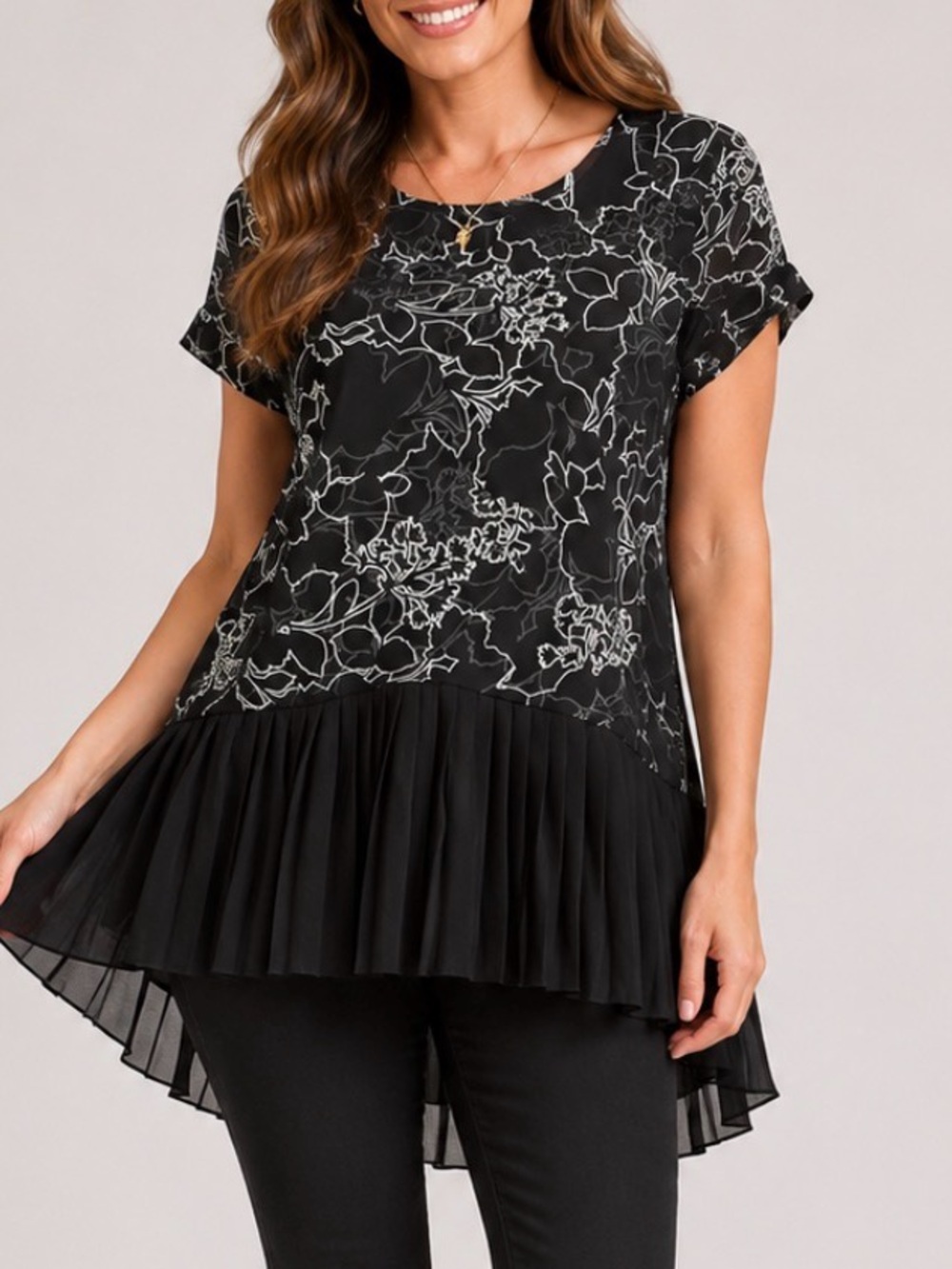 Kensie Black and White Floral Print Dress SZ SM High low lace overlay babydoll